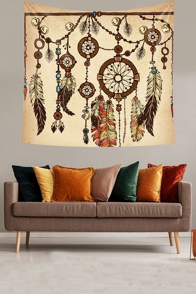 on the clouds Dream Catcher Bird Feathered Bohemian Pattern Αδιάβροχο ύφασμα βελούδινης υφής Ταπετσαρία τοίχου Ταπετσαρία τοίχου