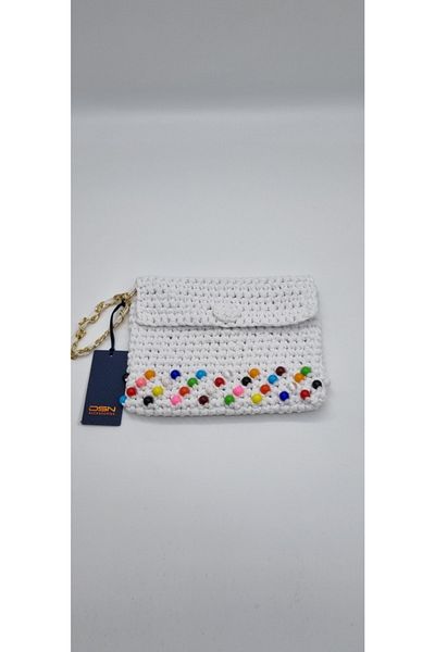 DSN Knitted White Beaded Handbag