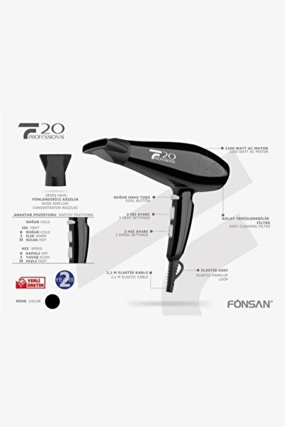 Fönsan F20 Professional 2200 Watt Siyah Fön Makinası