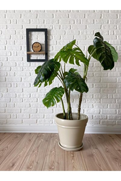 odka 40litre Italyan Saksı Tabaklı Yükseklik:38cm Çap:40cm Taş Renk