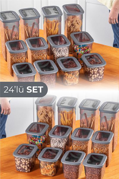Vienev Set of 24 Long Rectangular Storage Container with Poly Transparent Lid 8x(1.3 Liters, 2 Liters, 3.2 Liters)