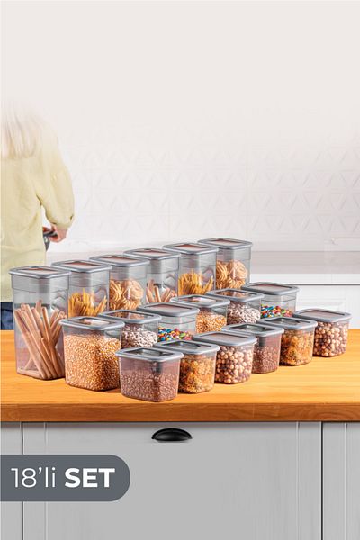 Vienev Set of 18 Long Rectangular Storage Container with Poly Transparent Lid 6x(1.3 Liters, 2 Liters, 3.2 Liters)