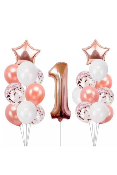 BİDOLUMUTLULUK 1 Yaş Rose Gold Folyo Balon Şeffaf Balon Seti Doğum Günü Parti...