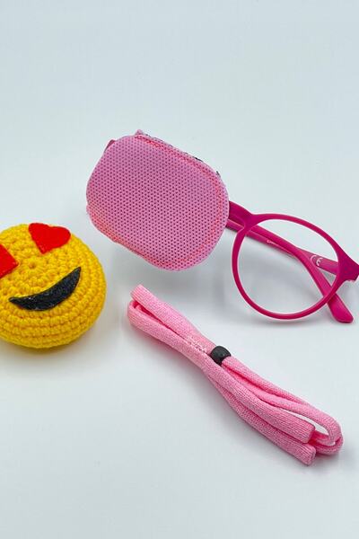 F FURKAN OPTİK Çocuk Göz Kapama Bandı Pembe + Gözlük Ipi