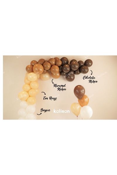 Deniz Party Store Pastel Chocolate Brown Caramel Brown Skin Color and White Chain Balloon Set 61 Pieces