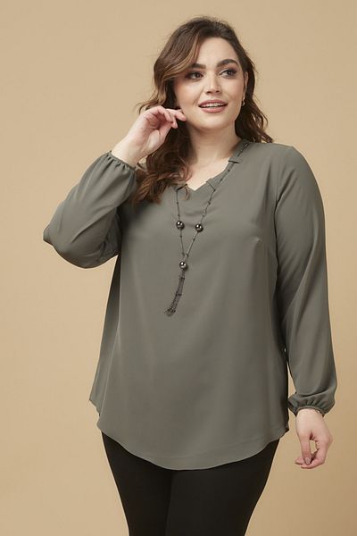 Moda Alba Colier cu mânecă lungă kaki Bluză elegantă de mărime mare