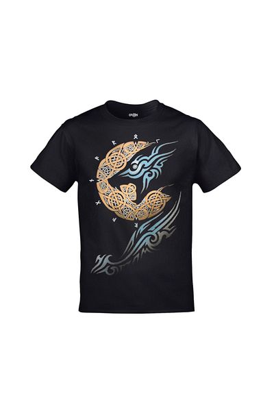 Orijin Tekstil Μαύρο μπλουζάκι Ragnarok Moon Vikings με στάμπα Unisex