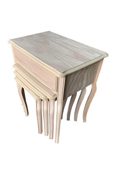 Evim-E Aksesuar Çekmeceli 3'lü Develi Zigon Sehpa Hâm&cilasız