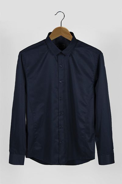 Terapi Men Men's Italian Collar Extra Slim Navy Blue Premium Classic Shirt