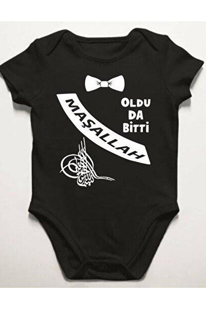 venüsdijital Sünnet Zıbını Tuğralı Model Siyah Bebek Zıbın Body