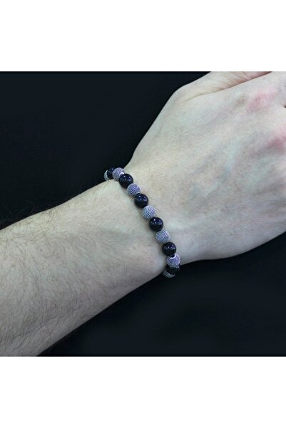 Tesbihane Fasetalı Oniks Metal Kombinli Küre Kesim Doğaltaş Bileklik