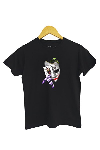 Raf Coll Tricou negru Joker pentru copii cu imprimeu digital în față