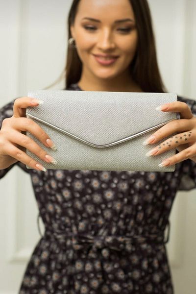 Moom Bag Geantă de seară cu sclipici argintiu pentru femei
