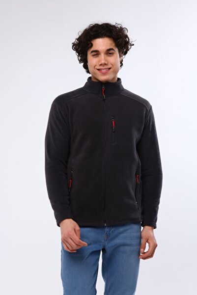 MUALTA Καπνιστό γκρι παλτό φλις - 3 τσέπες με φερμουάρ