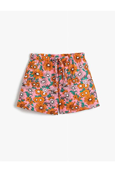 Koton Çiçekli Beli Bağcıklı Şort Pamuklu