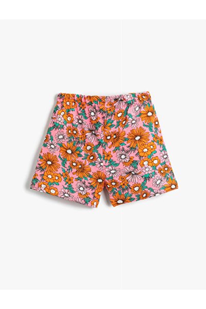 Koton Çiçekli Beli Bağcıklı Şort Pamuklu