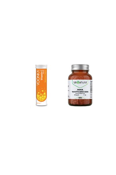 VeNatura Vitamin C, Glutathione, Zinc and Vitamin D - 15 Effervescent Tablets + Iron 90 Capsules (for Adults)