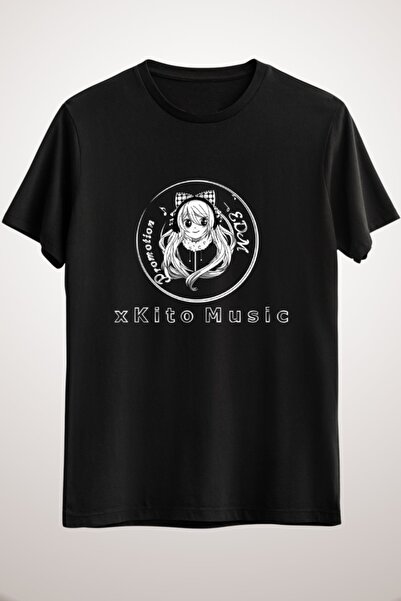 GreenMint تيشيرت موسيقى Xkito أسود للجنسين بشعار موسيقى إنترو