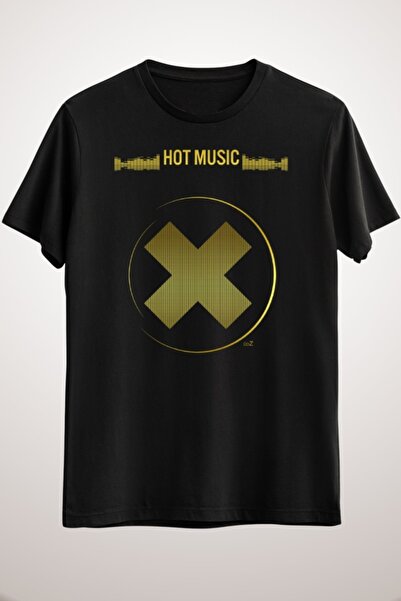 GreenMint تيشيرت موسيقى ساخن أسود للجنسين باللون الذهبي