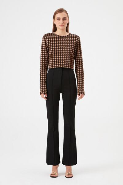 Açelya Okcu Штани з високою талією, еластичною талією, іспанськими штанинами та розрізом