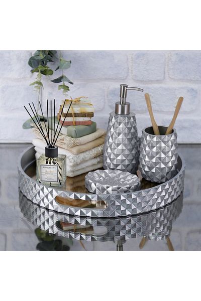 Selim Pyramid Round Silver Tray 38 Cm