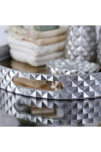 Selim Pyramid Round Silver Tray 38 Cm