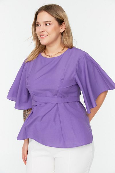 Trendyol Curve Lila gewebte Bluse mit Krawattendetails TBBSS22BZ1316
