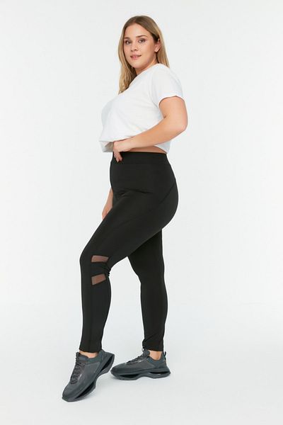 Trendyol Curve Czarne, siatkowe legginsy sportowe z wysokim stanem, szczegółowe, dzianinowe TBBSS22TA00001