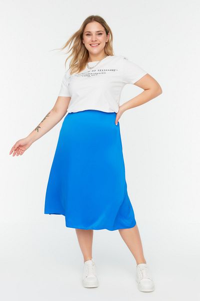 Trendyol Curve Plus Size Skirt - Blue - Midi