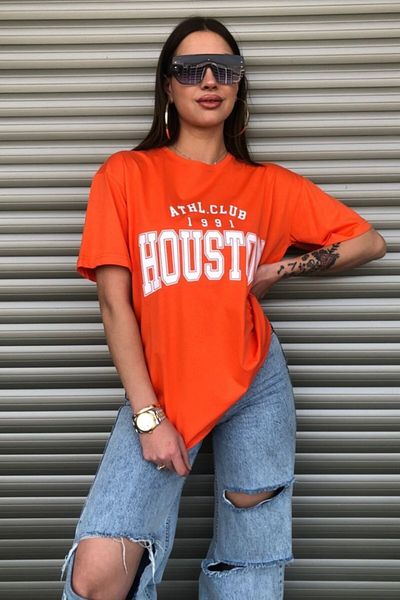 MODAGEN Dámské oversize tričko Houston s potiskem oranžové