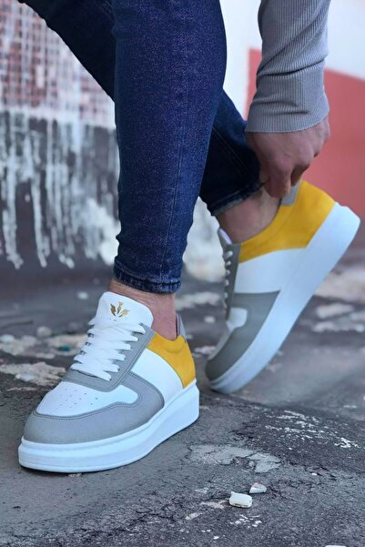 Mida Shoes Gray White Yellow Leather Sole Men's Sports Shoes