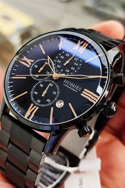 Homies Men's Wristwatch 3 Atm Waterproof Black Color Steel Band Bracelet Gift Cbk807