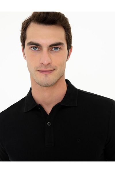 Pierre Cardin Μαύρο μπλουζάκι με λαιμόκοψη Basic Polo