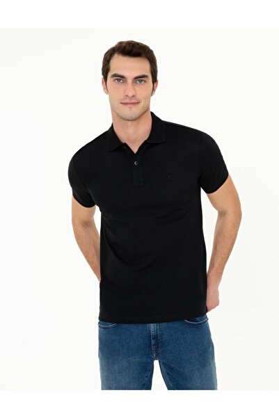 Pierre Cardin Tricou negru Slim Fit Basic cu gât polo