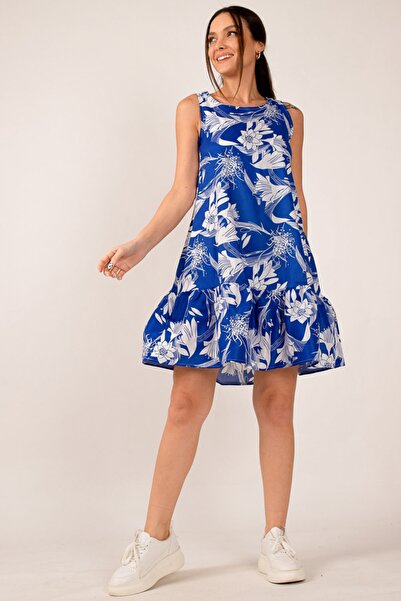 armonika Női Saks mintás ujjatlan szoknya, fodros ruha ARM-22K001142