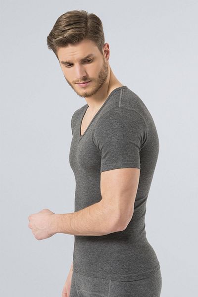 TÜREN Ανδρικό κοντό μανίκι Thermal V-Neck - 191 Grey Melange
