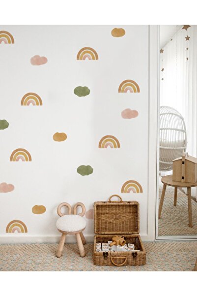 WALLHUMAN Boho Gökkuşağı Ve Bulutlar Çocuk Odası Duvar Stickerı