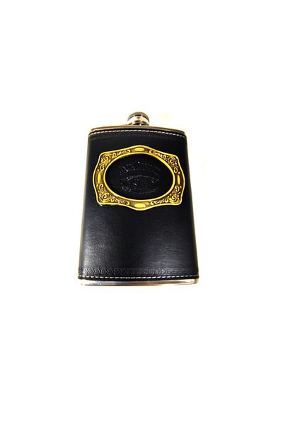 Modaroma Jack Black Leather Covered Chrome Steel Flask