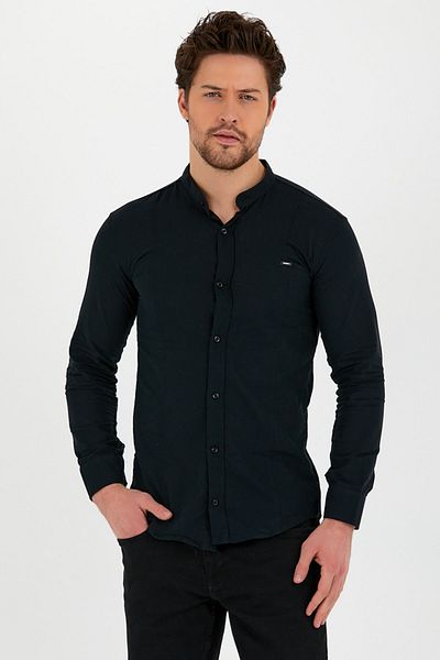 MODAMESTO Ανδρικό πουκάμισο με μαύρο Slim Fit Judge Collar
