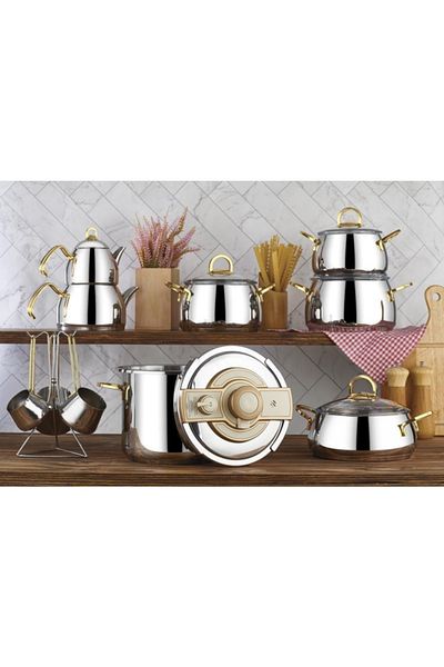Kahramanlar 2002-g Akasya Gold 18 Piece Steel Dowry Set