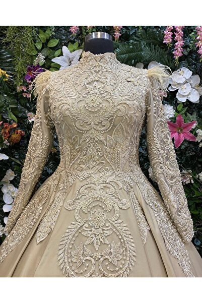 MİLLA Wedding Dress Krem Tesettür Nişanlık
