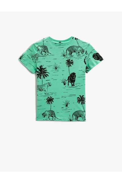 Koton Βαμβακερό κοντομάνικο μπλουζάκι Animal printed