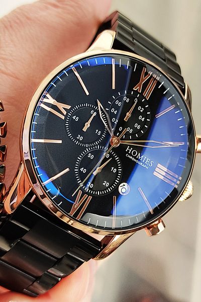 Homies Men's Wristwatch 3 Atm Waterproof Black Color Steel Band Bracelet Gift Cbk806