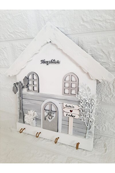 EL YAPIMI Psacraft Kar Çatılı Kış Temalı 27 X 27 Ahşap Duvar Süsü Anahtarlık ...