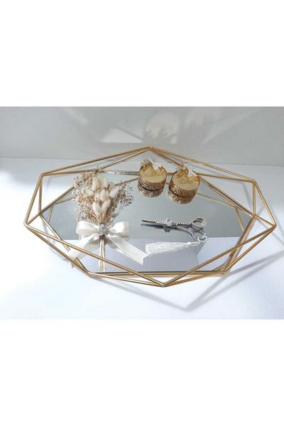 PEMBE MAVİ SÜS Promise Engagement Tray - Ring Tray -gold Cream Promise Tray