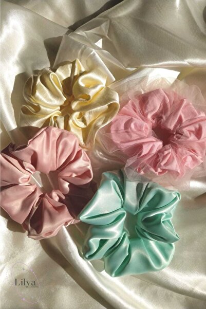 TOKALİLYA Kadın Saten Saç Lastik Toka Seti Simit Scrunchi Toka Seti