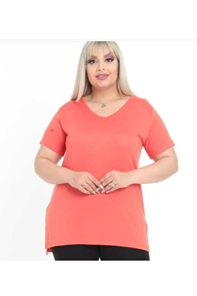 ModaSehle بلوزة نسائية برقبة على شكل حرف V مقاس كبير على شكل زهرة الرمان