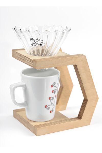 DtaBliss V60 Filtre Kahve Demleme Set Cam Dripper / Pour Over Ahşap Stand Cam Seti V1