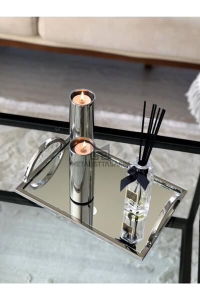Metalist Tasarım Hira Decorative Mirrored Tray Stainless Steel 20x30cm