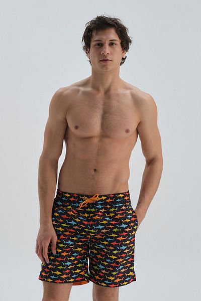 Dagi Navy Blue Micro Medium Fish Patterned Shorts